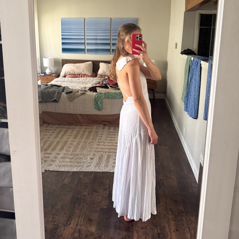 Free People Louisa Maxi 
White Maxi Dress with V-Neck and Tie Straps - Picture 2 of 5